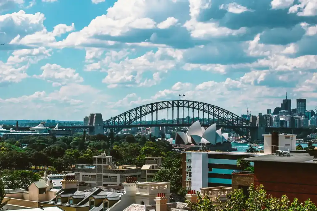 Sydney Harbour Bridge and the Opera House on a sunny day